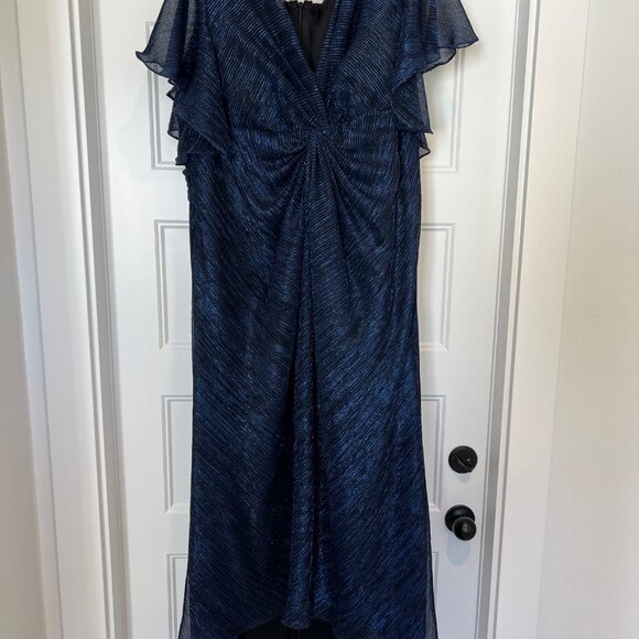 Azazie Mollina A-Line Ruffle Flutter Sleeve Metallic Mesh Dress, Size 26 - Picture 3 of 9